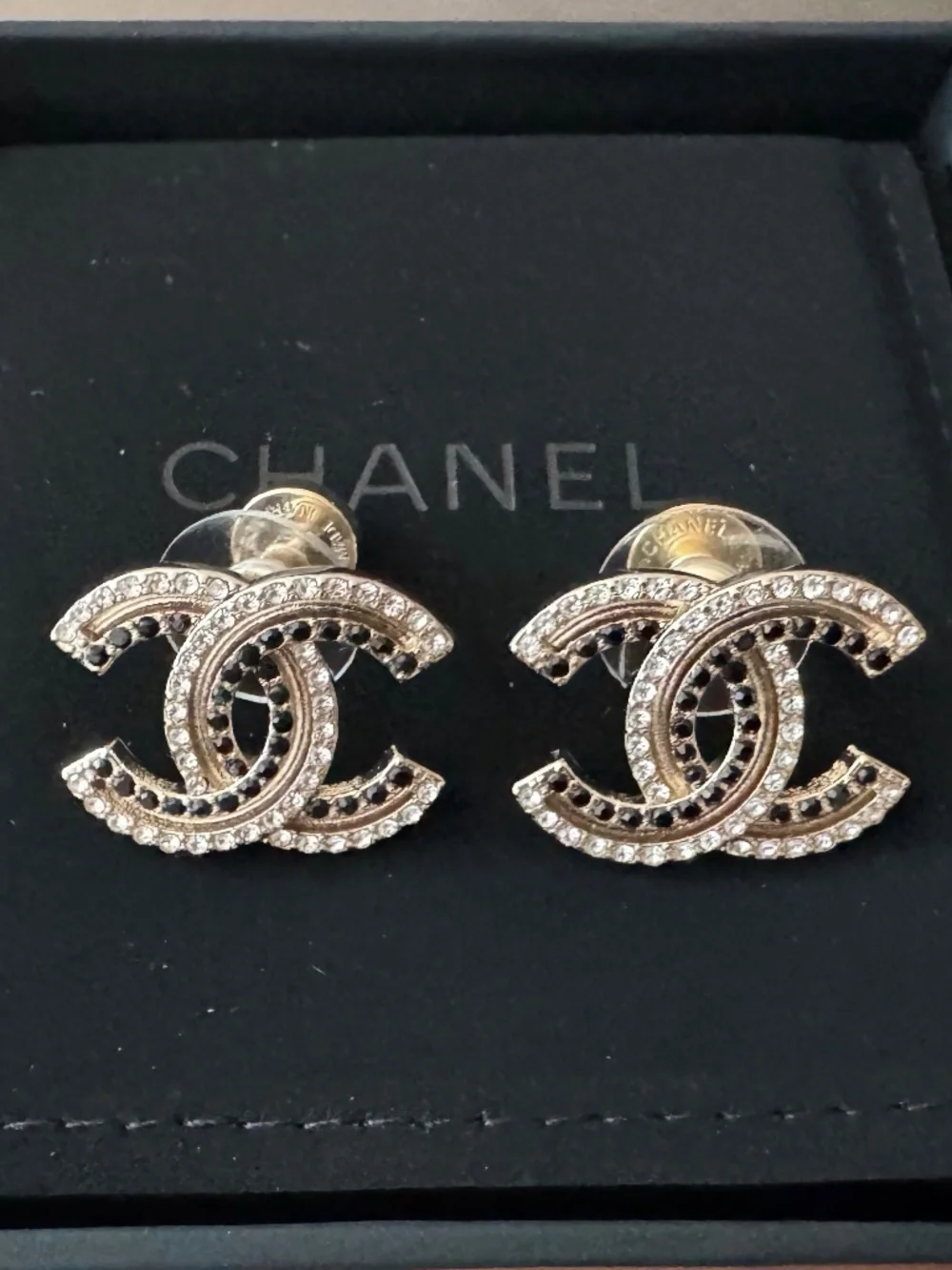 Limited Edition Classic Chanel CC Logo Crystal Embellished Stud Earrings
